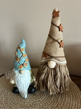 Rustic Burlap Star Gnome with Fall Leaf Accent Gnome Set of 2